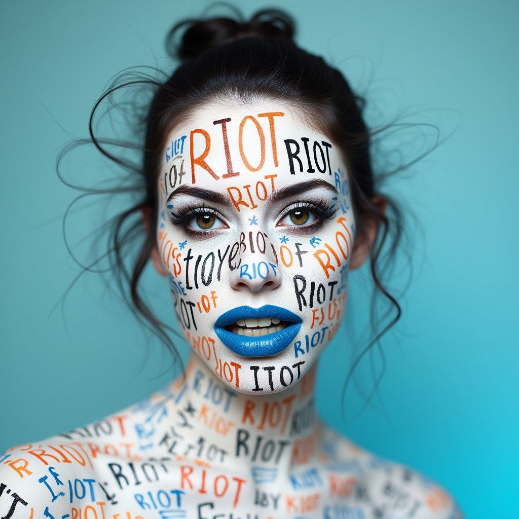 Edgy Portrait Covered in Handwritten Riot Text