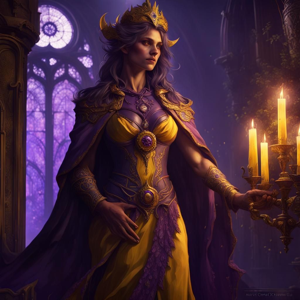 Dark Elf Fantasy Art in Purple and Yellow