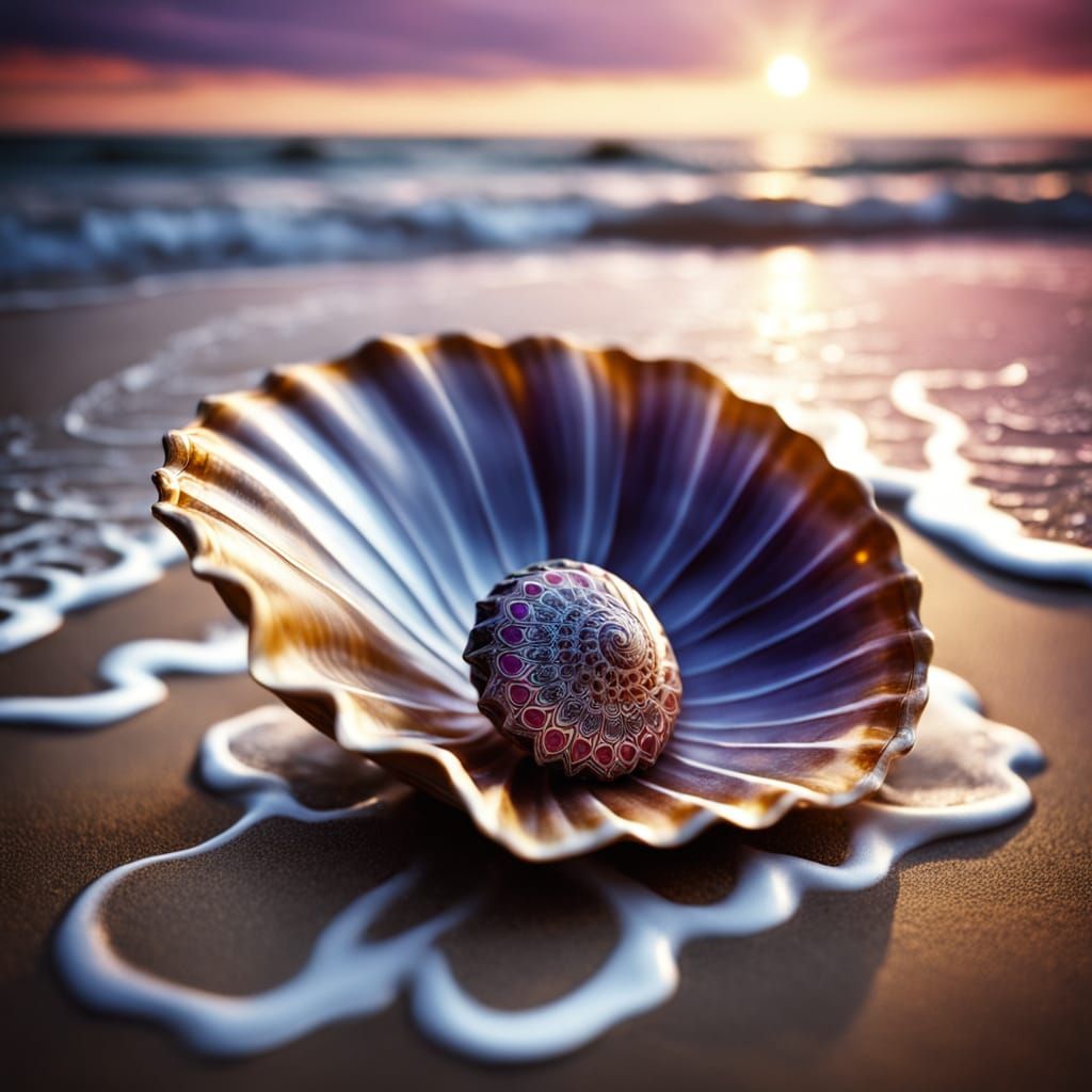 Hyperrealistic Seashell with Intricate Mandala Patterns