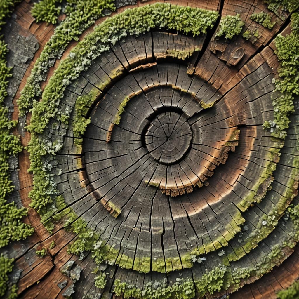 Macro Photo of Tree Rings with Moss