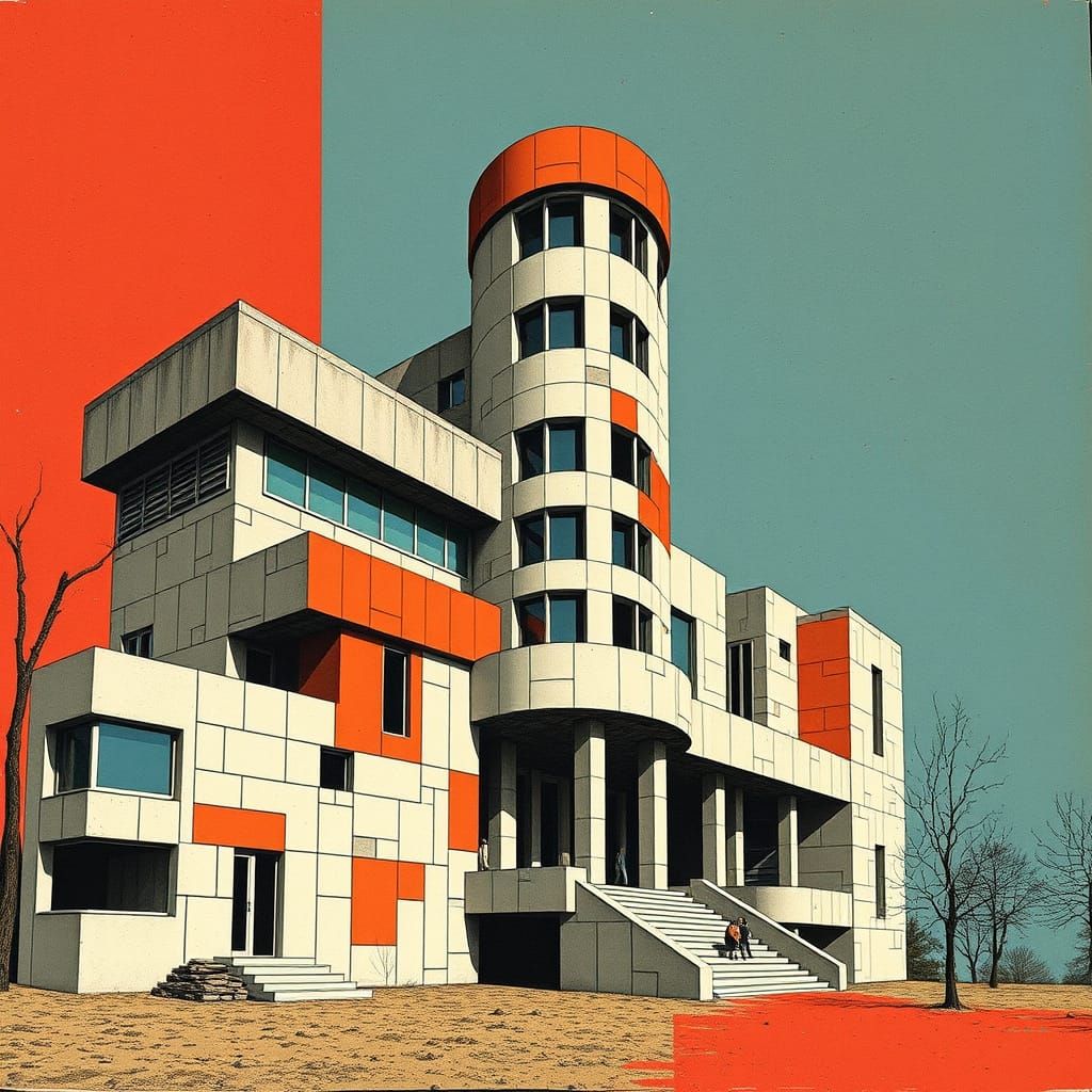 Bauhaus-Inspired Brutalist Art in Industrial Style