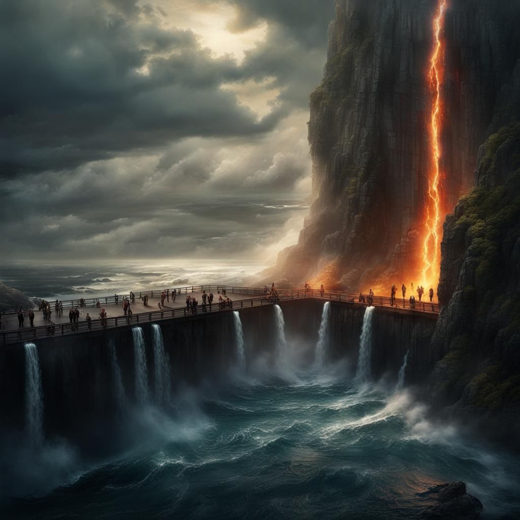Epic Waterfall Scene with World Demon