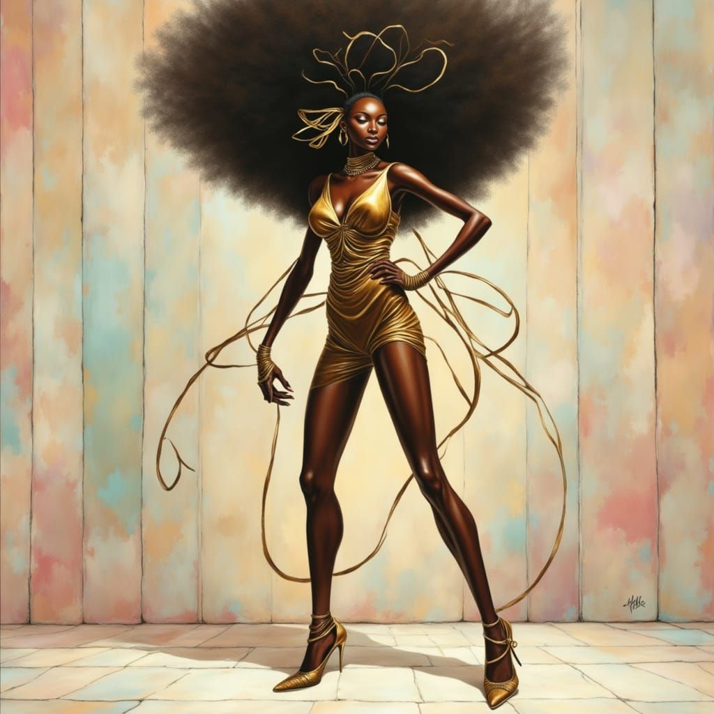 Black Woman with Afro in Art Nouveau Style