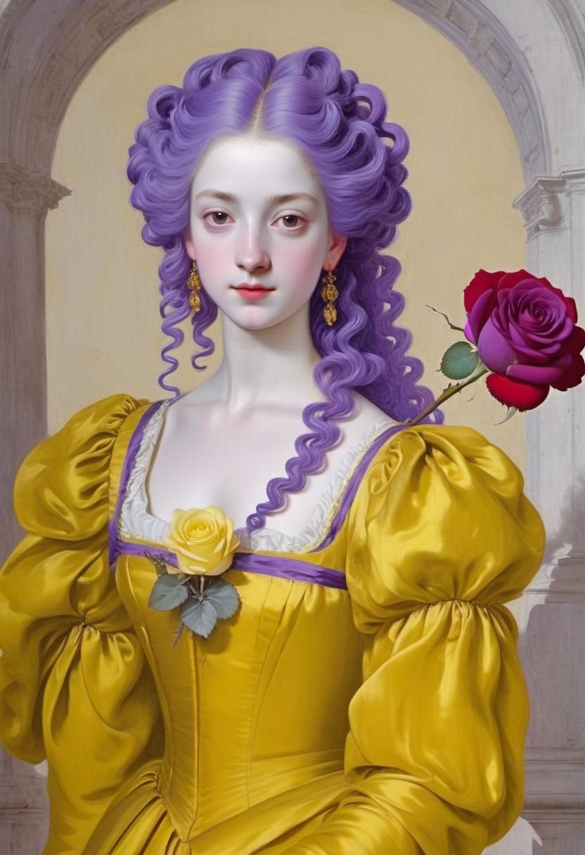 Girl with Purple Curls in Canaletto Style