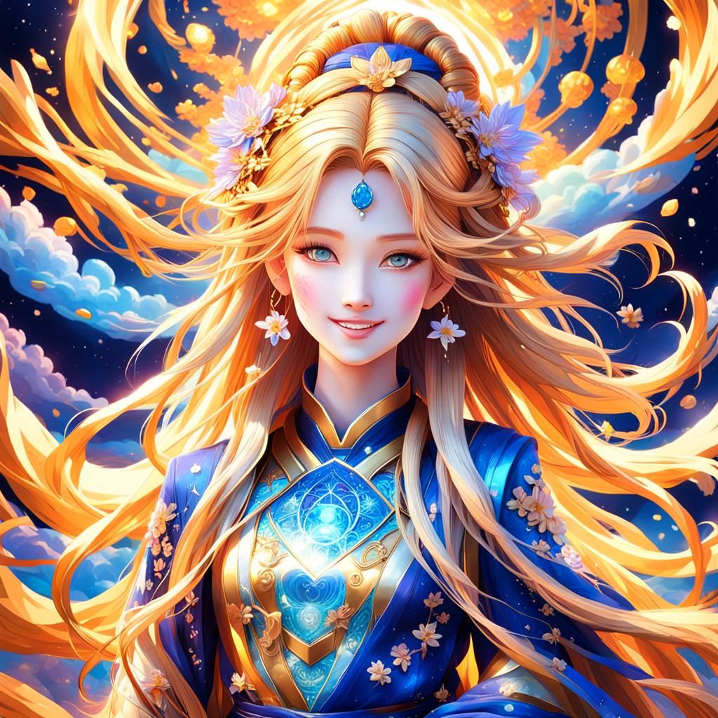 Ethereal Goddess of Love in Vibrant Anime Style