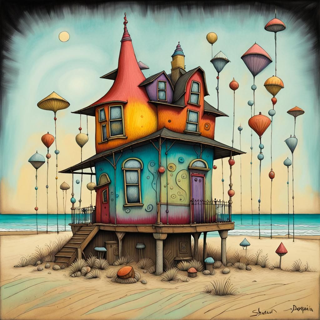 Colourful Hippie Beach House Illustration