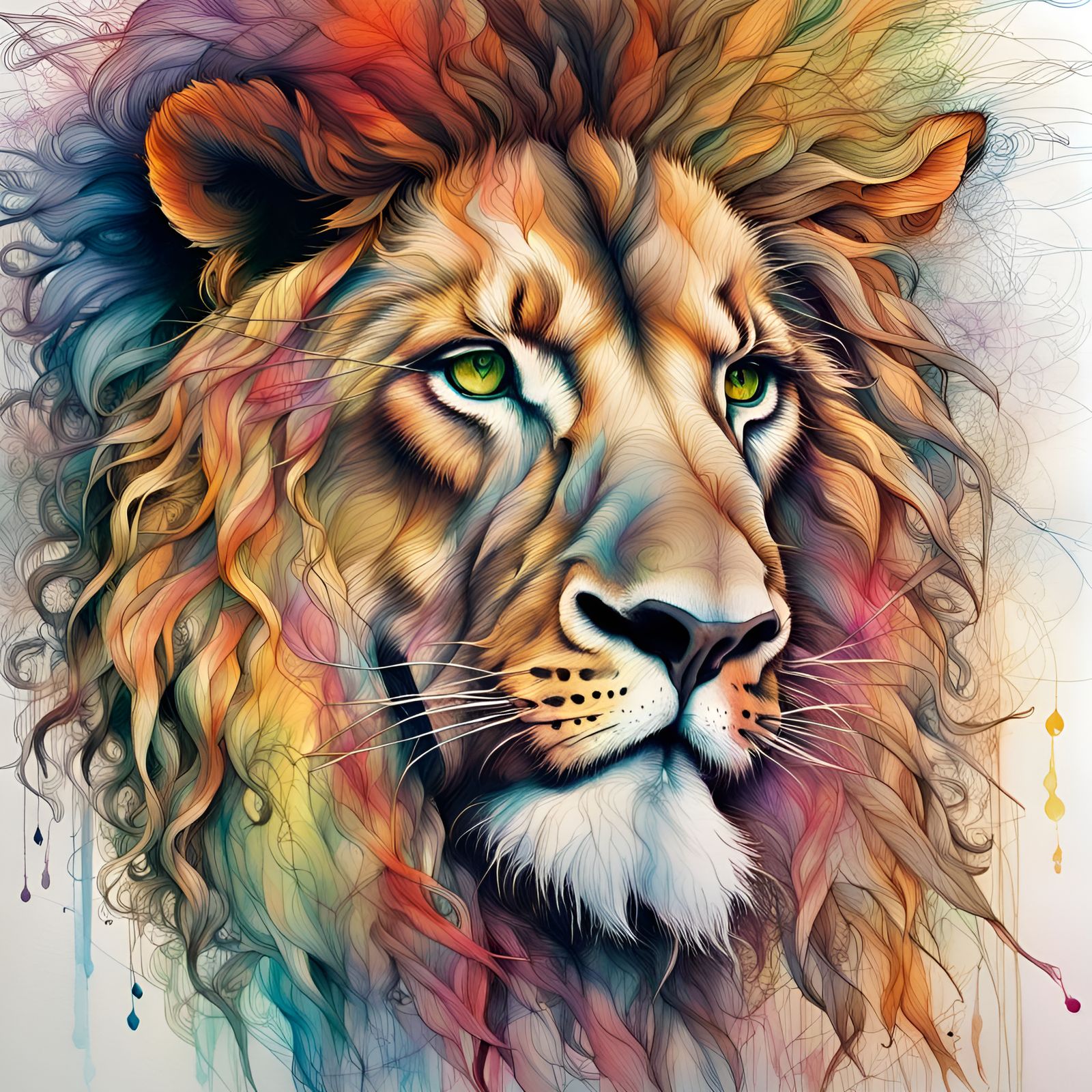 Male Lion pencil and ink sketch with tea and alcohol #2