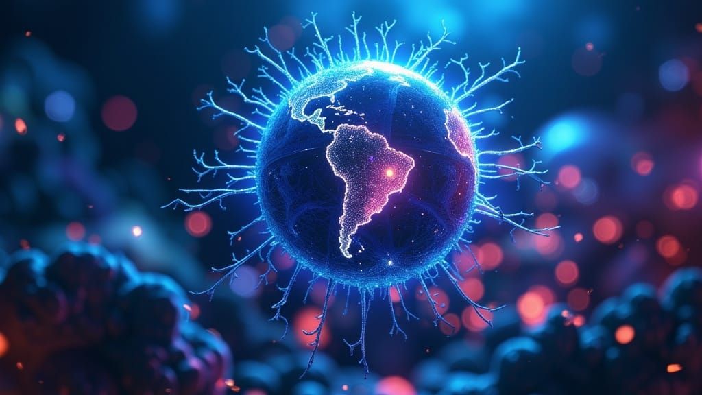 Planet Adorned with Glowing Fractal Patterns in Bioluminesce...