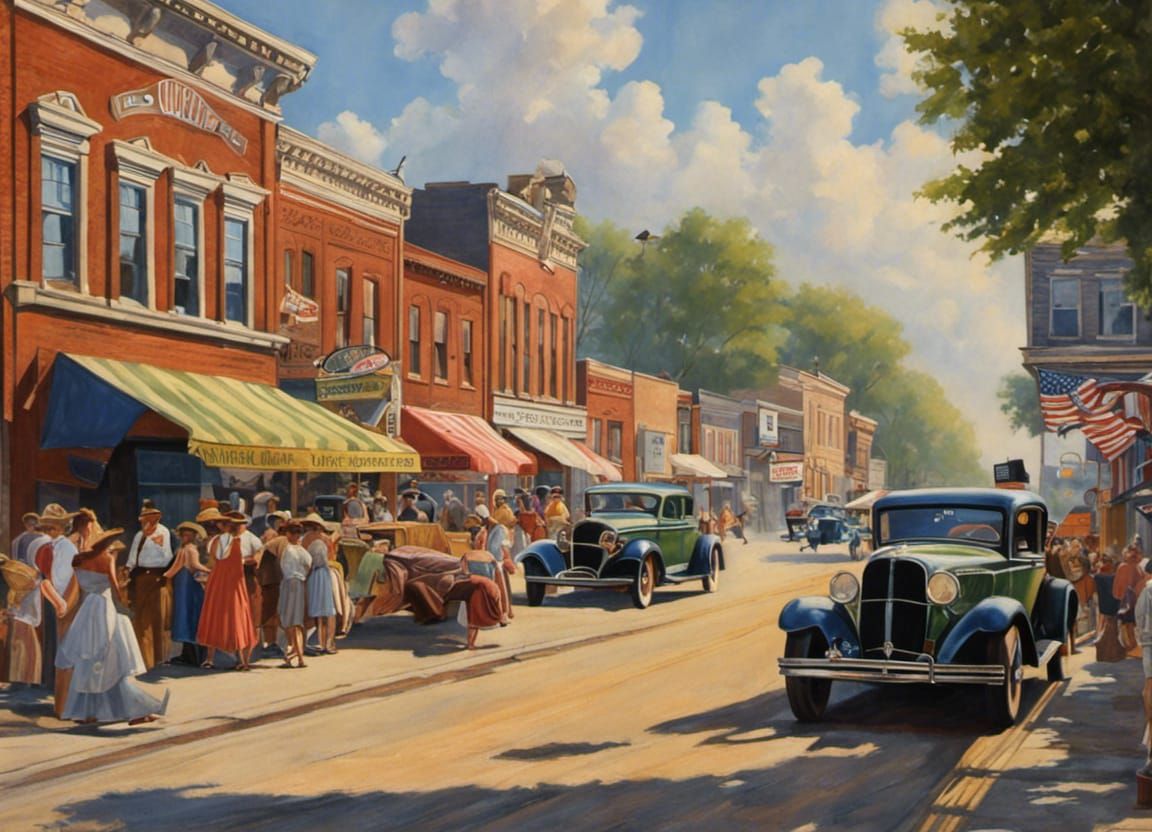 1930s Parade on Small Town Main Street