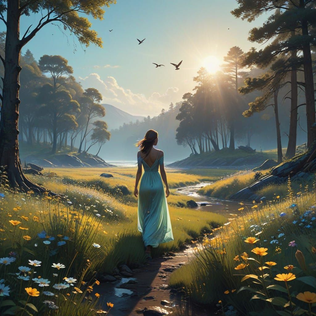 Serenely Free in a Vibrant Floral Meadow