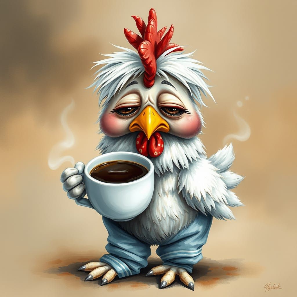 sad and tired looking chicken