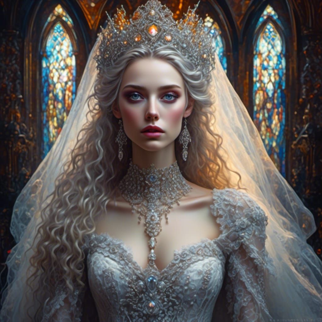 Gothic Queen Bride in Victorian Dress, Digital Art