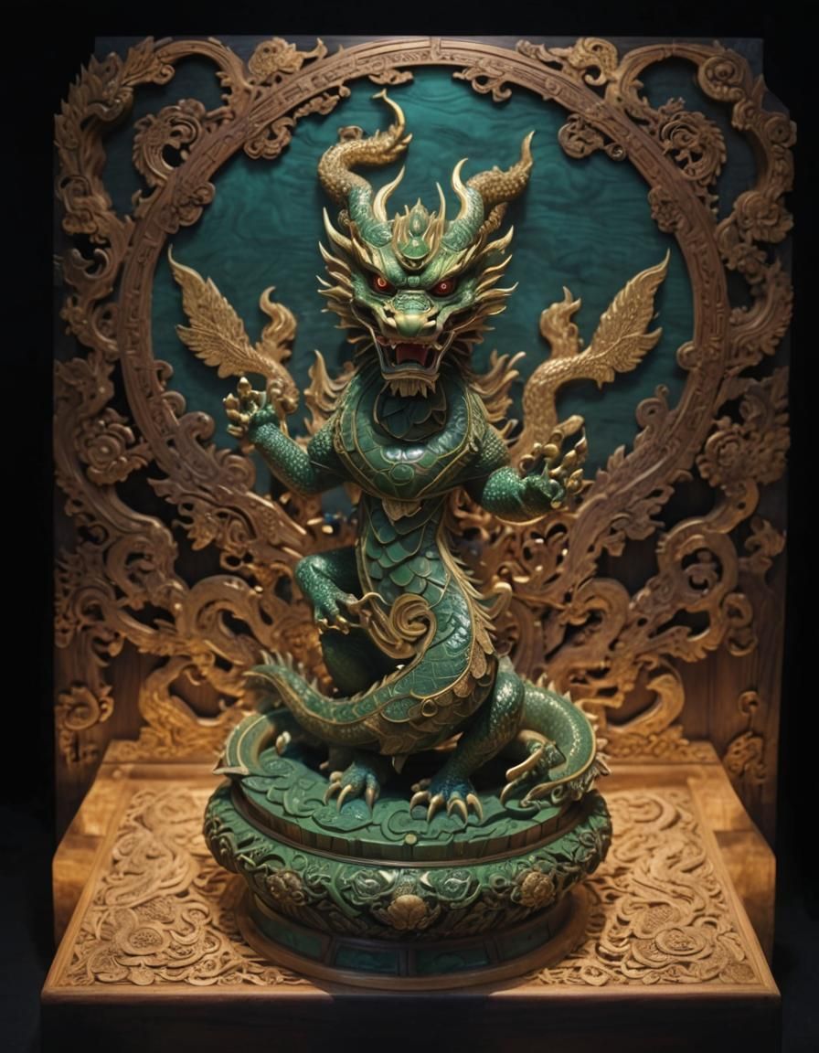 Elaborate Filigree Carved Wooden Chinese Dragon Figure