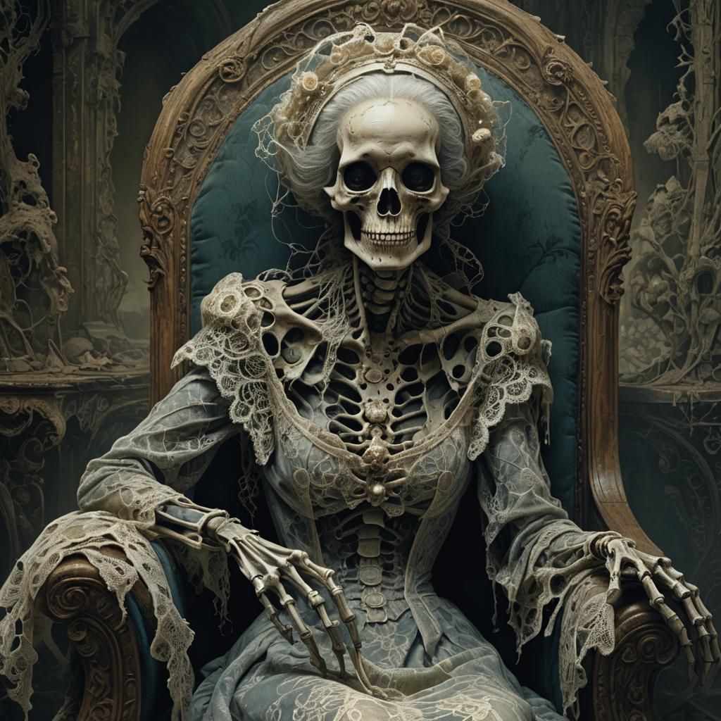 Eerie Skeletal Noblewoman in Dark Fantasy Style