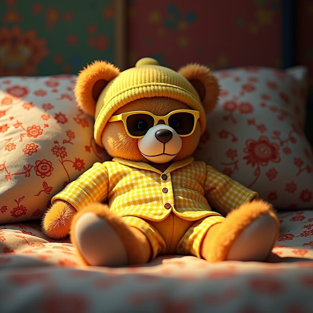 Teddy Bear in Yellow Pajamas: Splash Art Concept