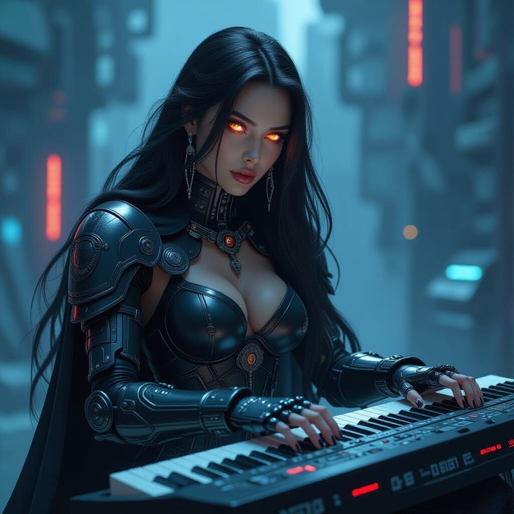Cyborg Woman in Cyberpunk Style with Gothic Armor