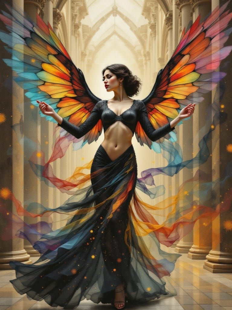 Art Deco Goddess Emerges from a Corrupted Fresco