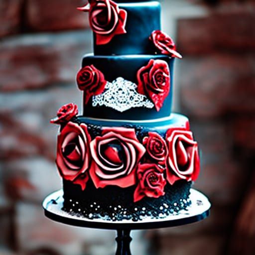 Gothic cake with red roses