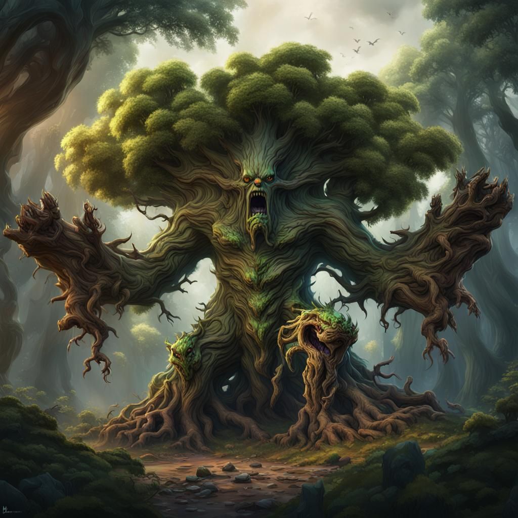Screaming Treant in Detailed Matte Painting