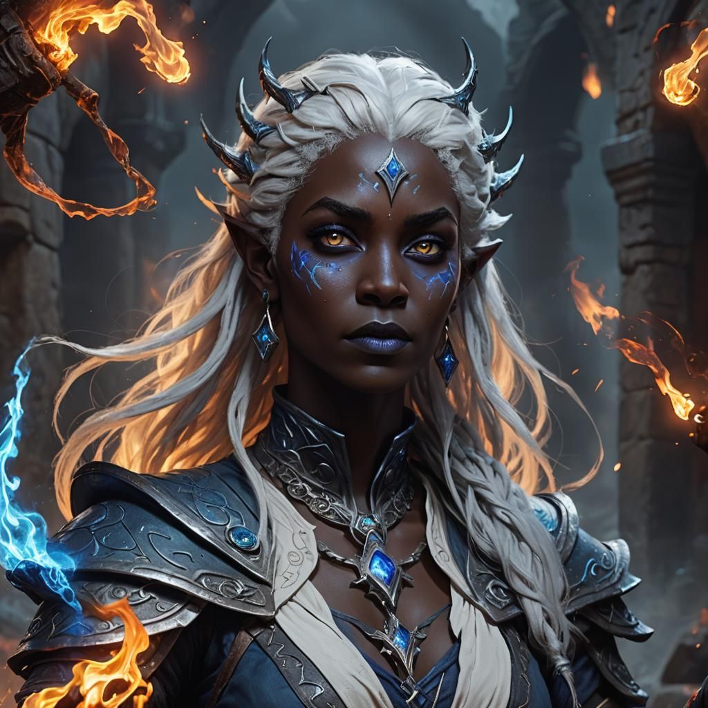 Dungeons and Dragons Drow Warlock Conjuring Fire