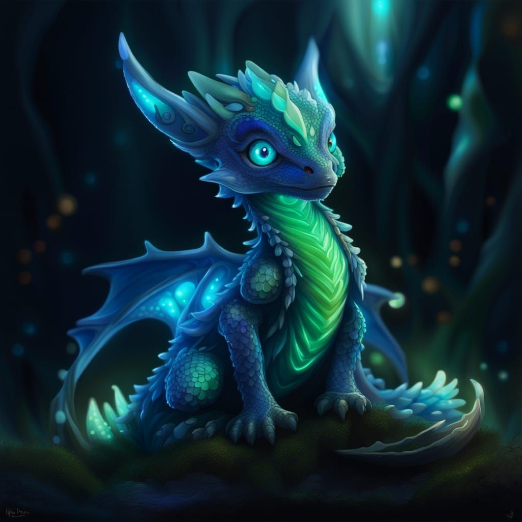 Adorable Blue Dragon in Enchanted Cavern