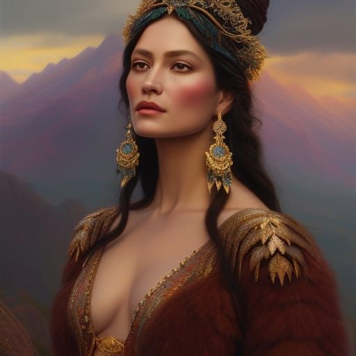 Hyperrealistic Mountain Goddess Portrait with Gems