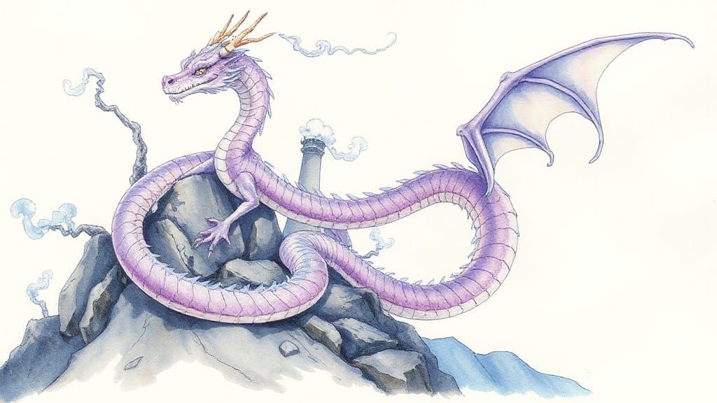 Lavender Sky-Dragon in Watercolor Style