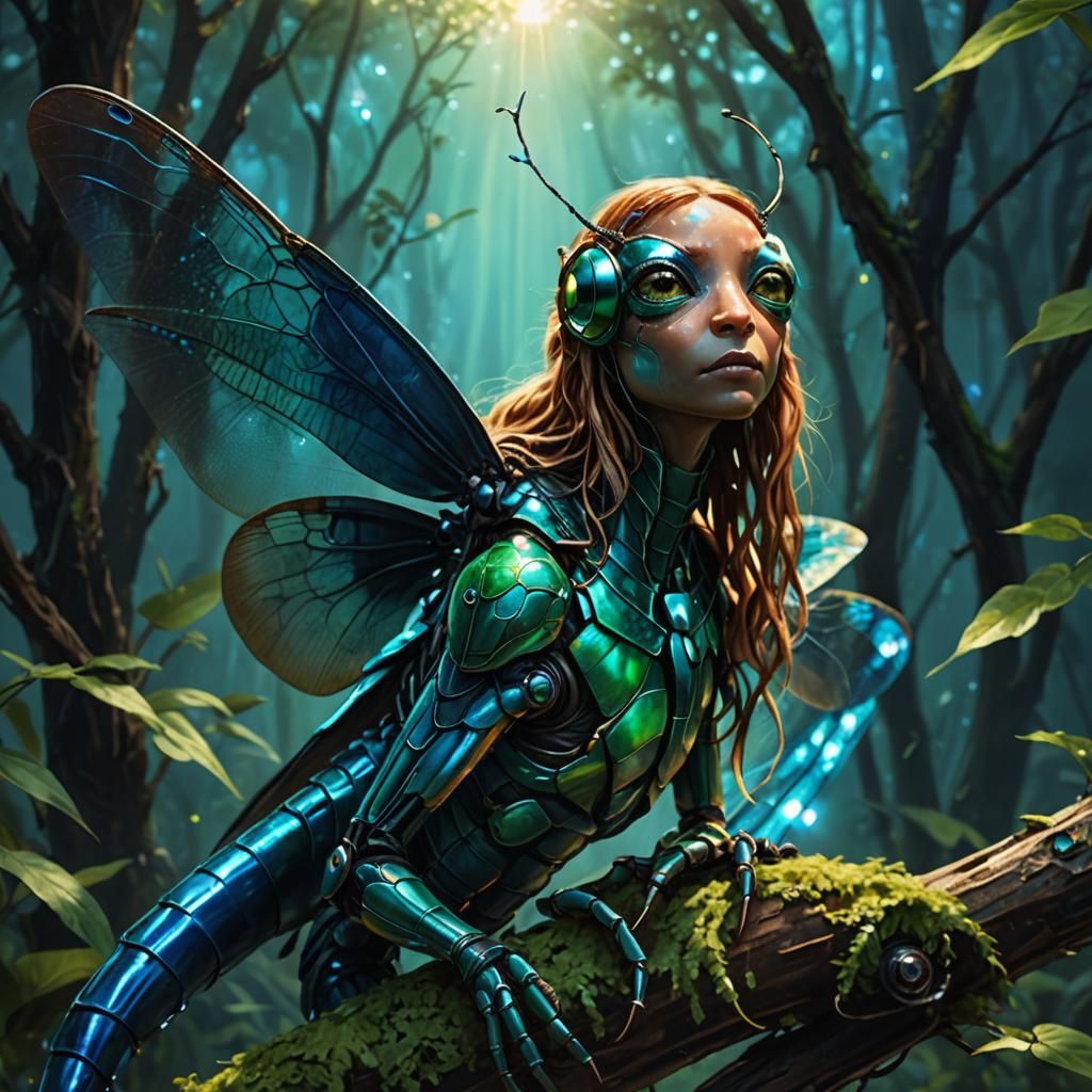 Dragonfly alien with a human face