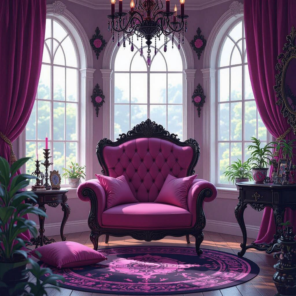 Punk Kawaii Vtuber Room with Gothic Victorian Elegance