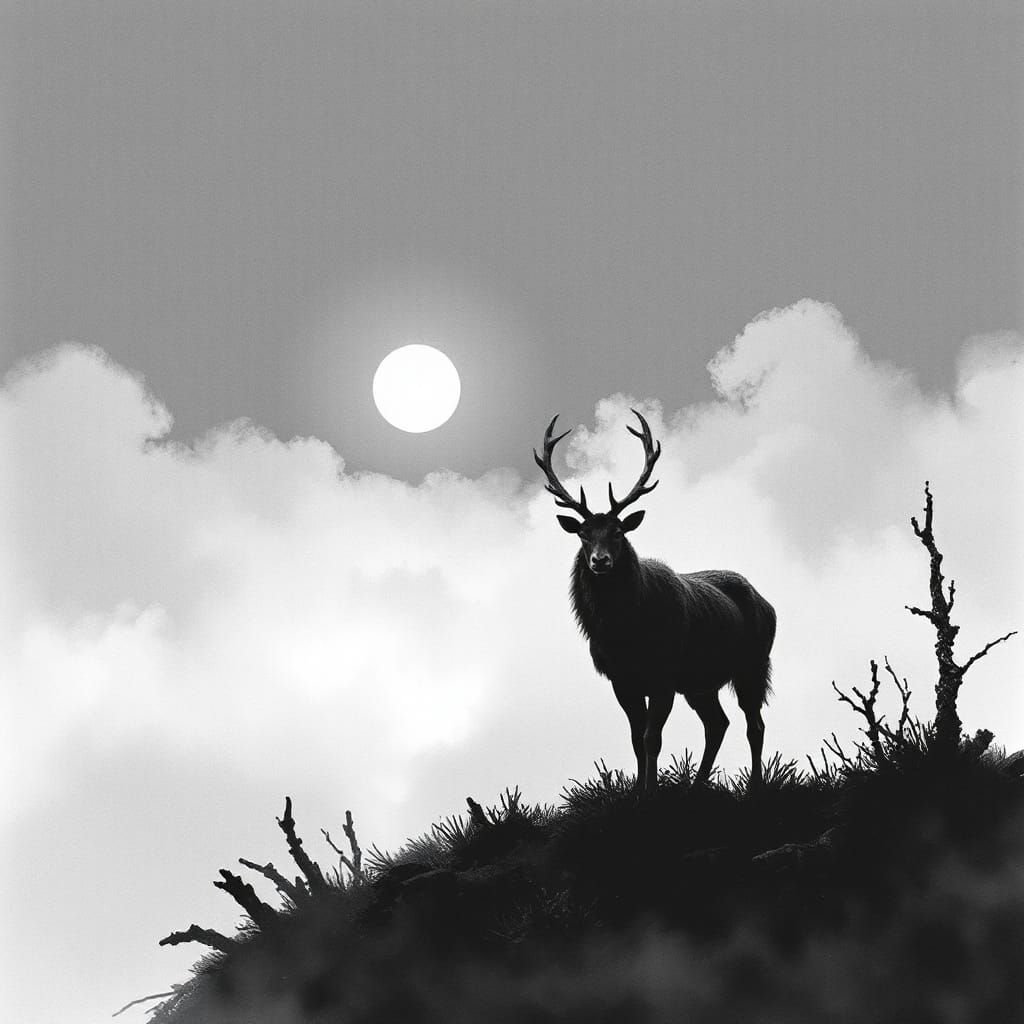 Monochrome Mist Carved by Antlers in Sumi-e Style