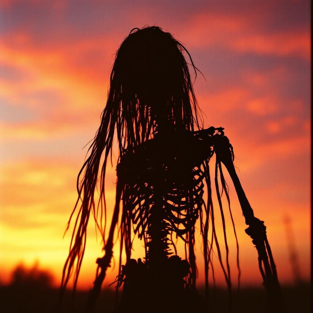 Dramatic Voodoo Doll Silhouette Against Sunset Backdrop