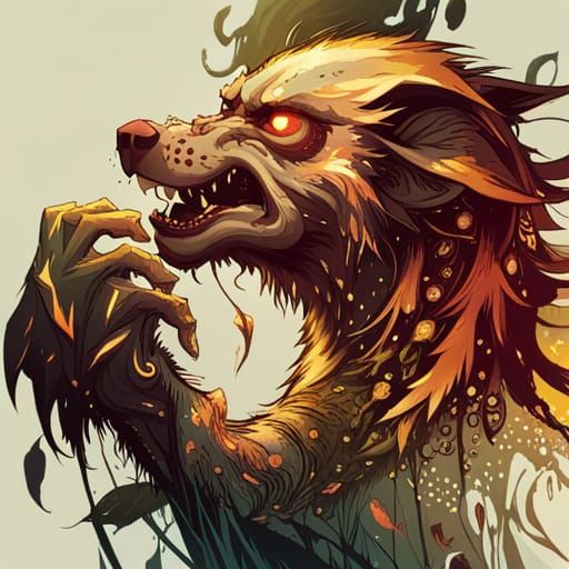 Luminous Werewolf with Golden Outlines Digital Painting