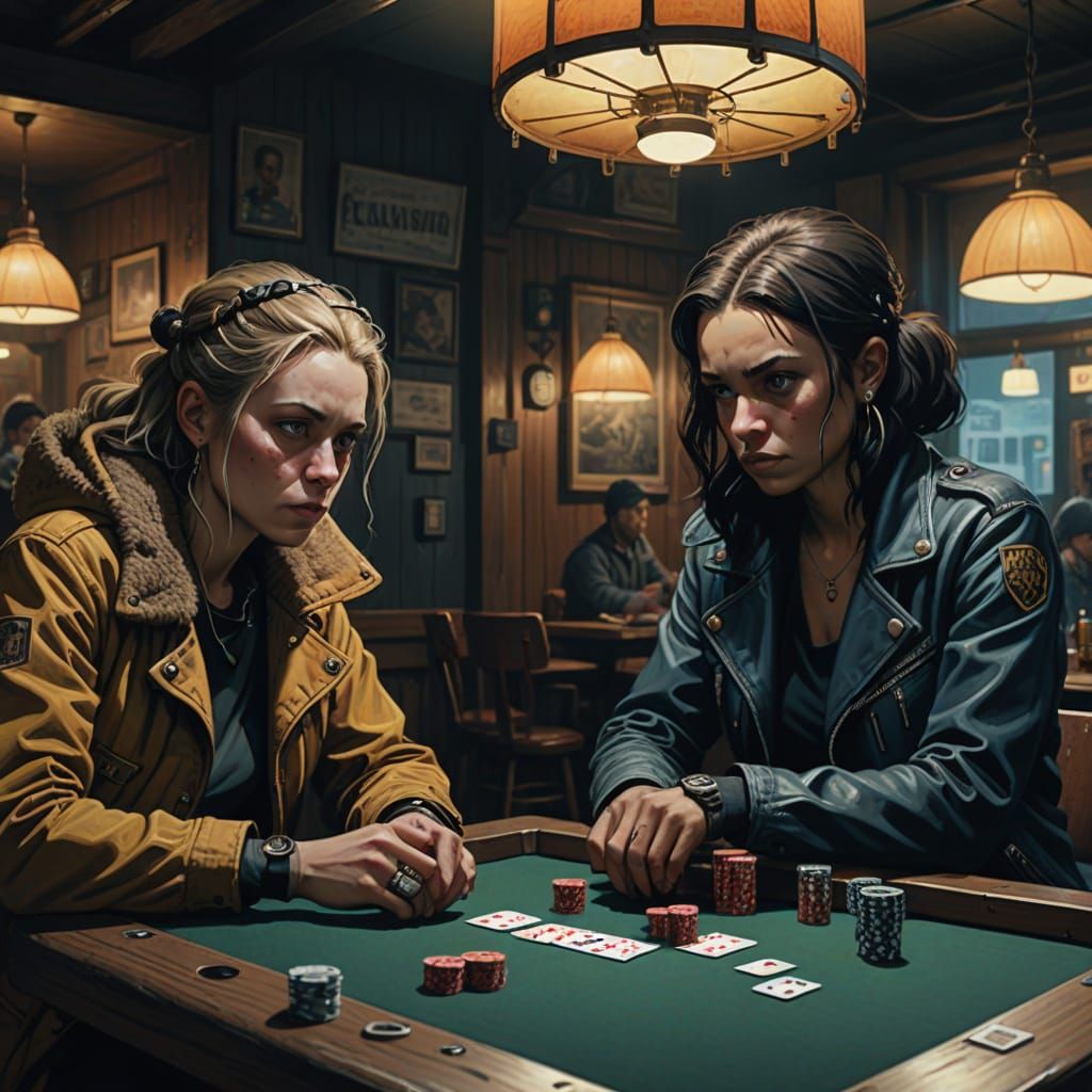 Gangster Poker Game in Dim Bar, Hyperrealistic Style