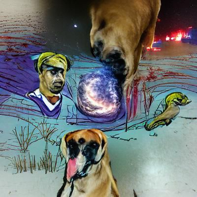 Black Mouth Cur Swallowing Galaxy in Cosmic Art