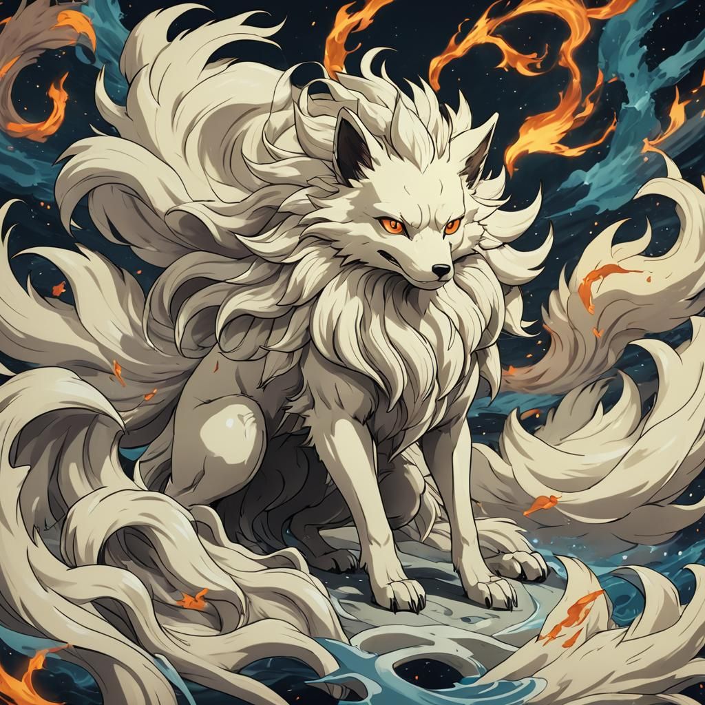 Ninetails in Anime Cel-Shaded Style