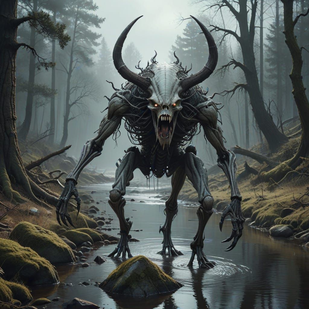 A hyperrealistic, highly-detailed photo of a cryptid humanoid creature with eight legs and a thin, white opaque body and...