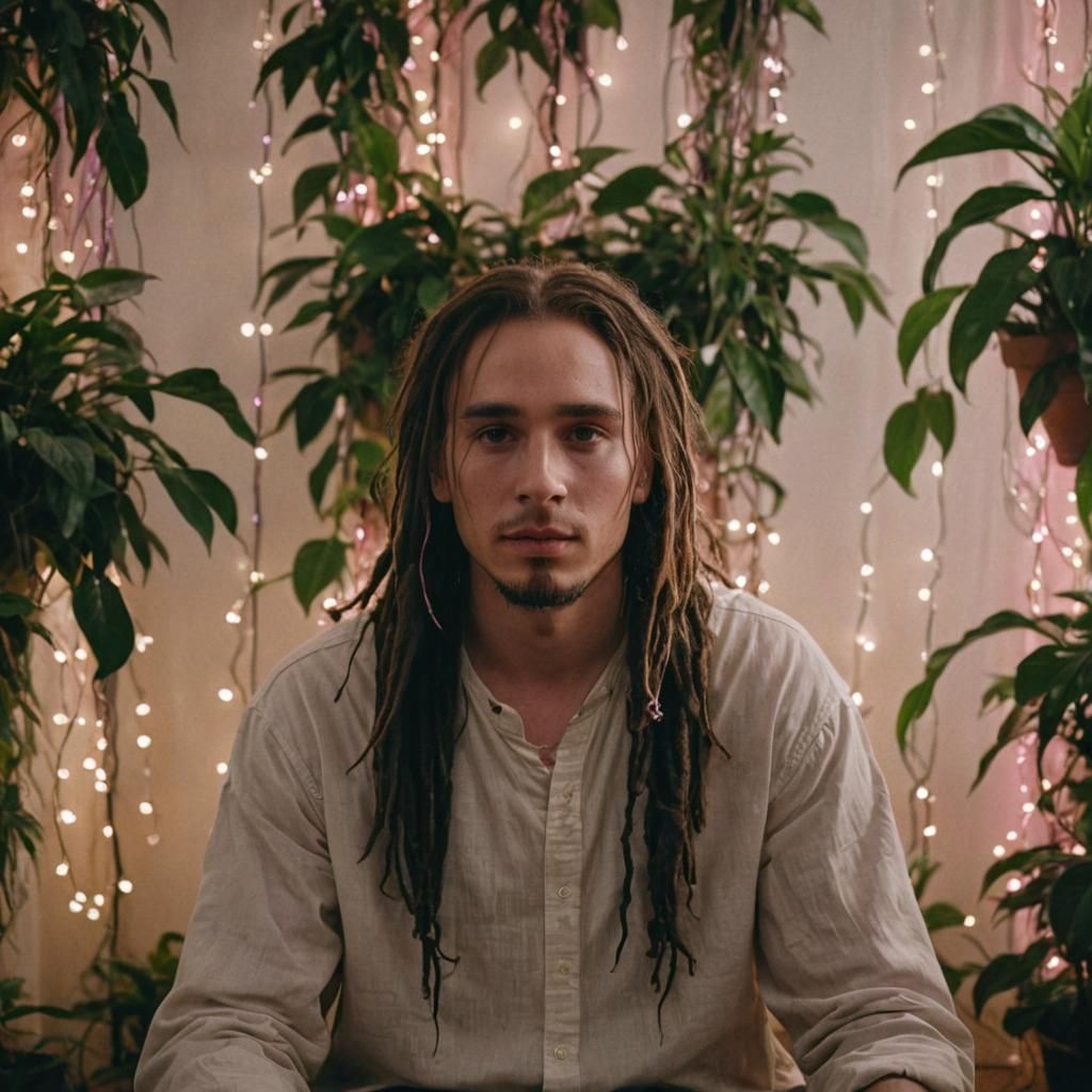 Gothic Portrait with String Lights in Soft Focus