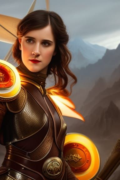 Rachel Brosnahan as Dragon Hunter: Hyperrealistic Portrait