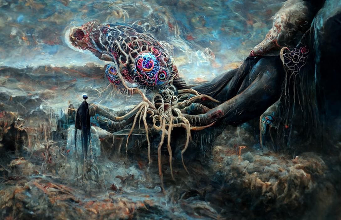 Eldritch Stigmata: A Surreal Psychedelic Painting