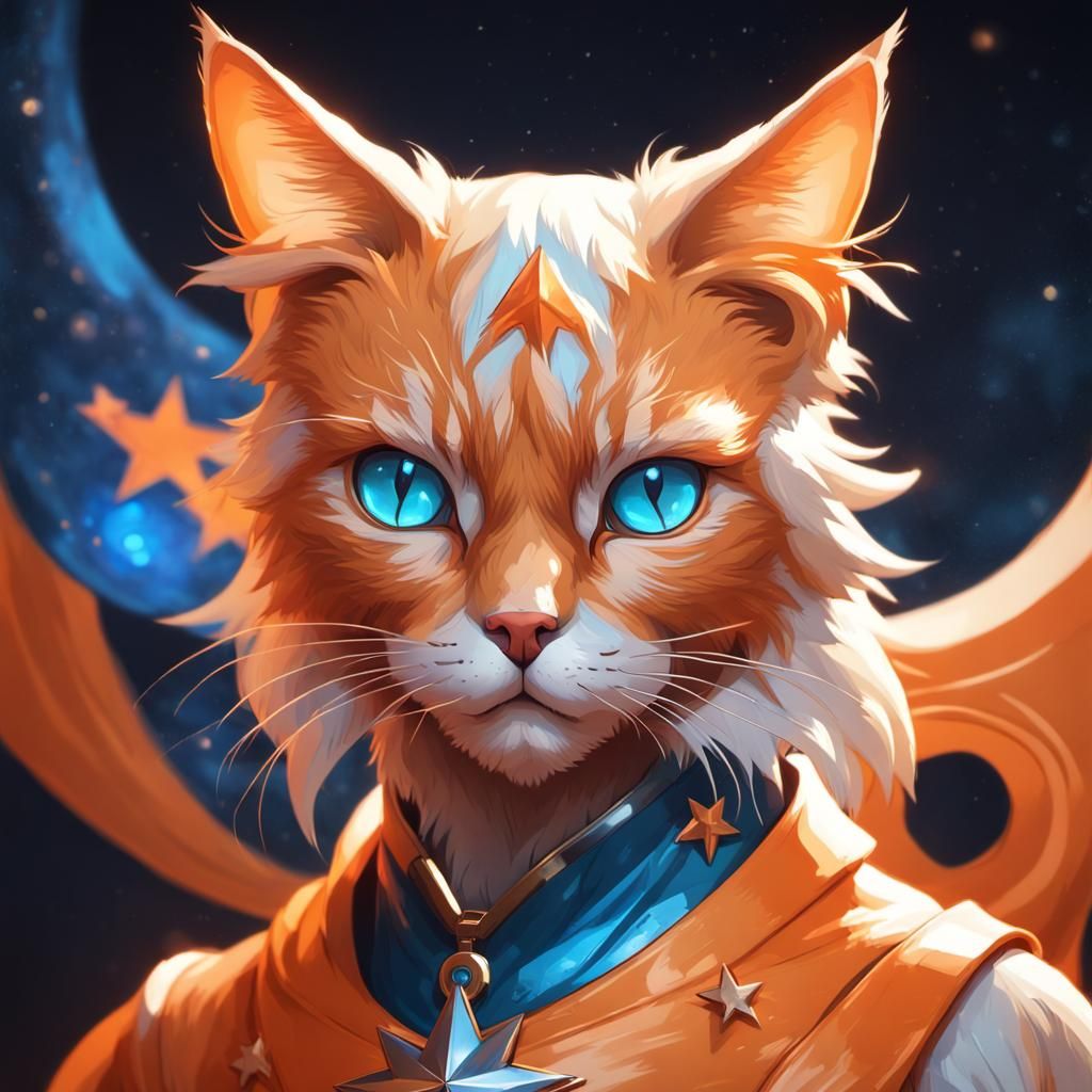 Orange Anthro Cat Holds a Star, Digital Art