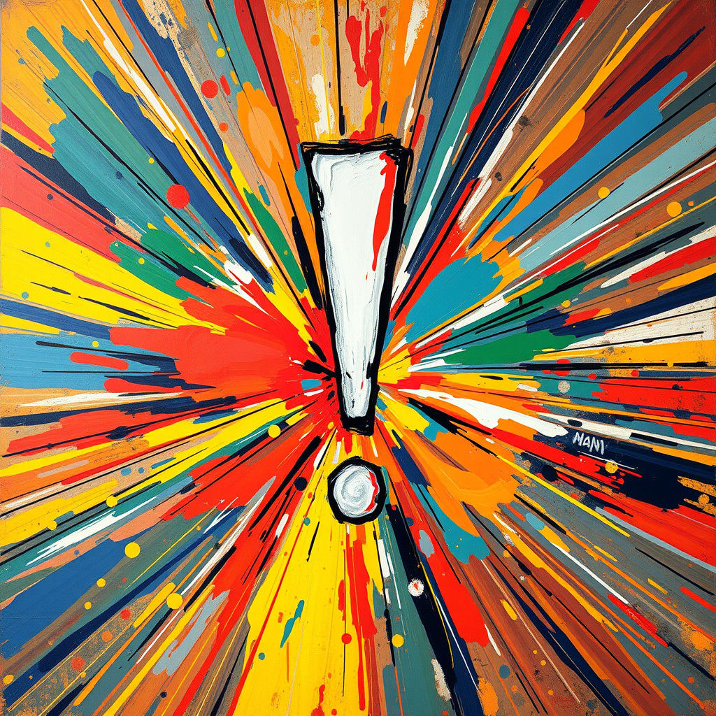 Explosive Exclamation Mark in Abstract Expressionism Style
