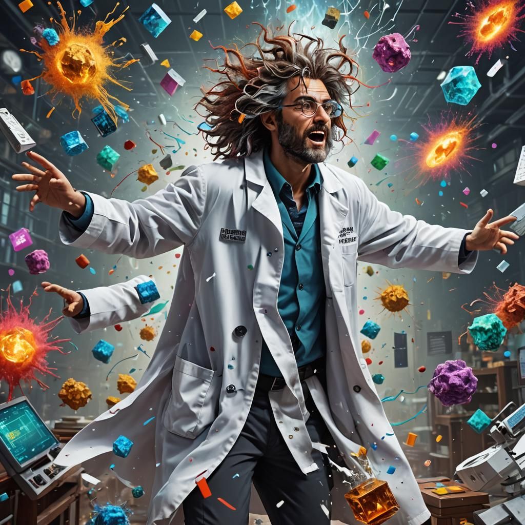 Scientist Surrounded by Periodic Table Elements