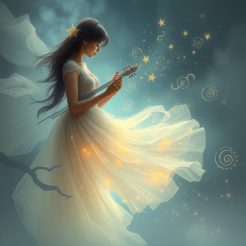Celestial Woman Playing Stardust Song