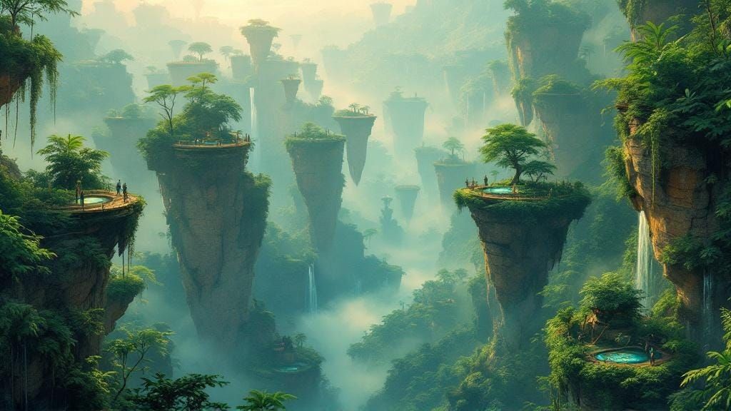 Fantasy Floating Islands in Abstract Expressionist Style