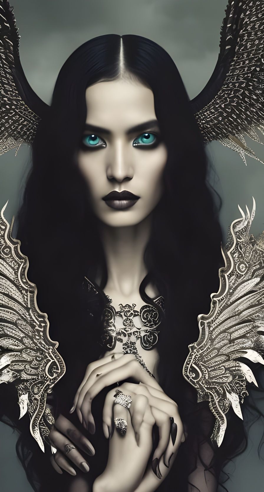 Frightened Goth Angel: Hyperrealistic Digital Portrait