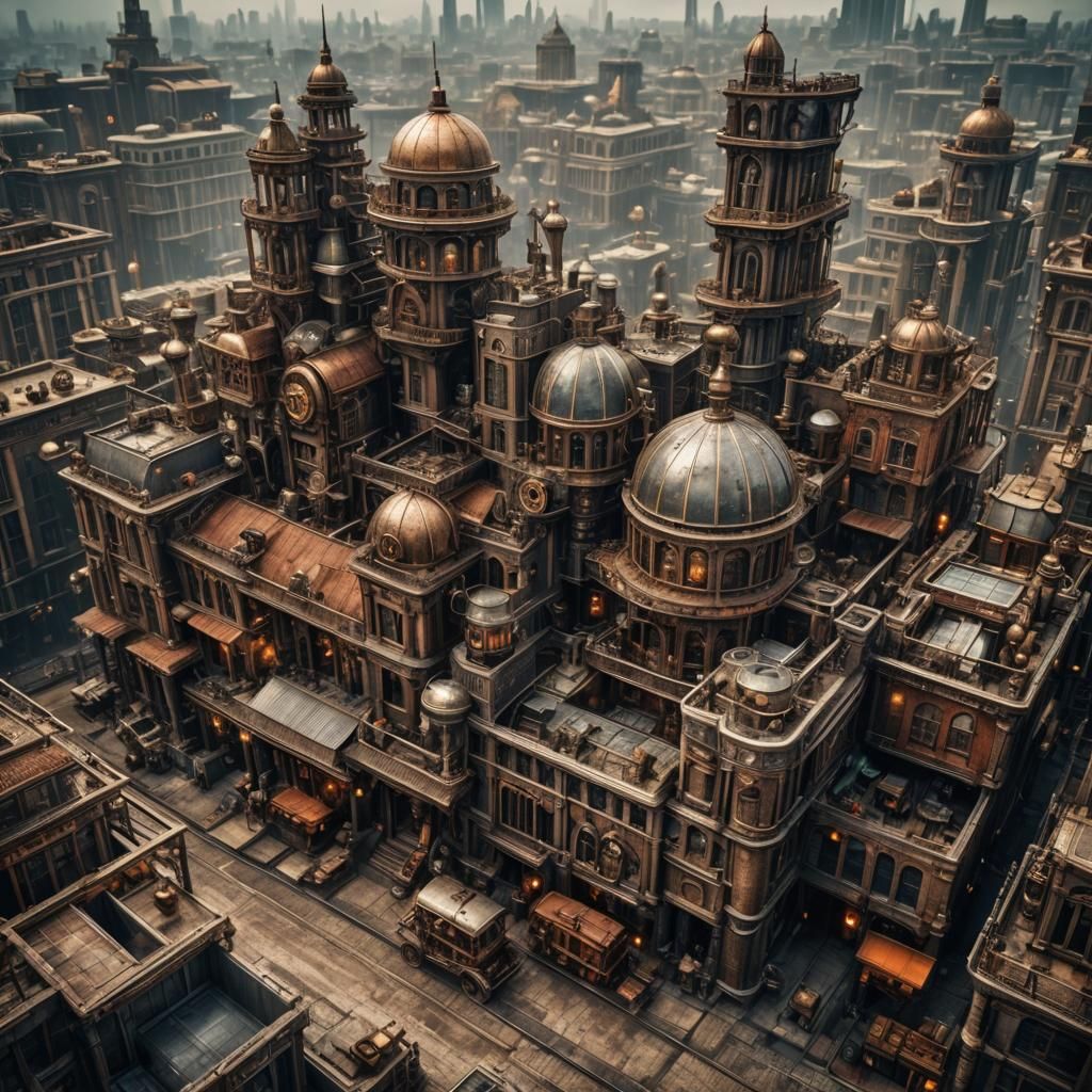 Hyperrealistic Steampunk Babylon City in High Definition