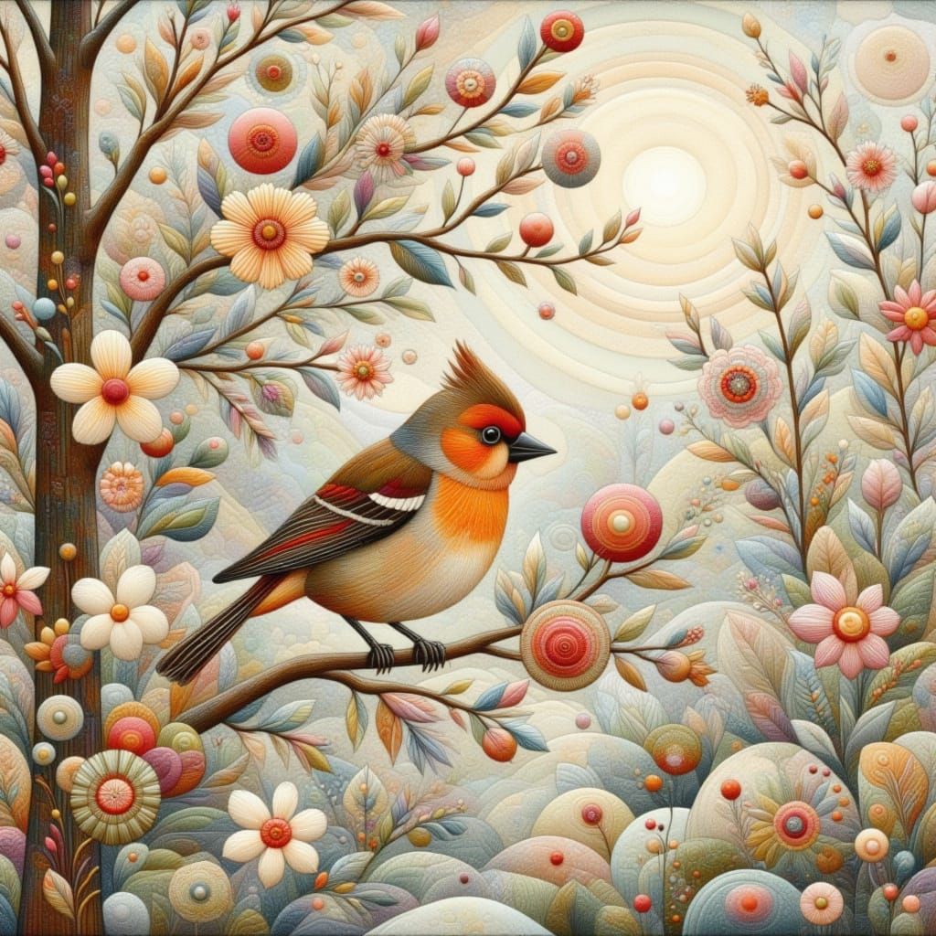 Orange Finch on Winter Branch, Wildlife Photography