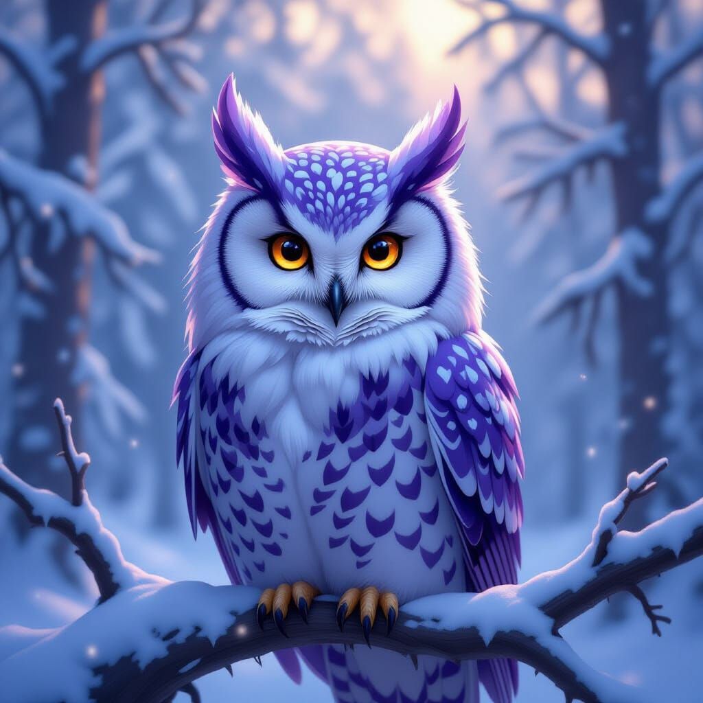 Mystical Owliflora in Winter Forest, Ethereal Art