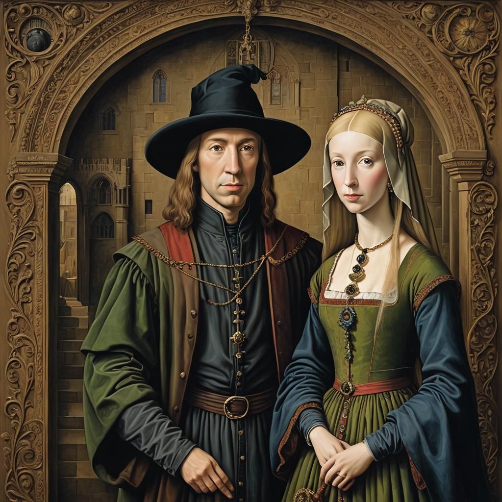 Distorted Arnolfini Portrait in Chris Mars Style