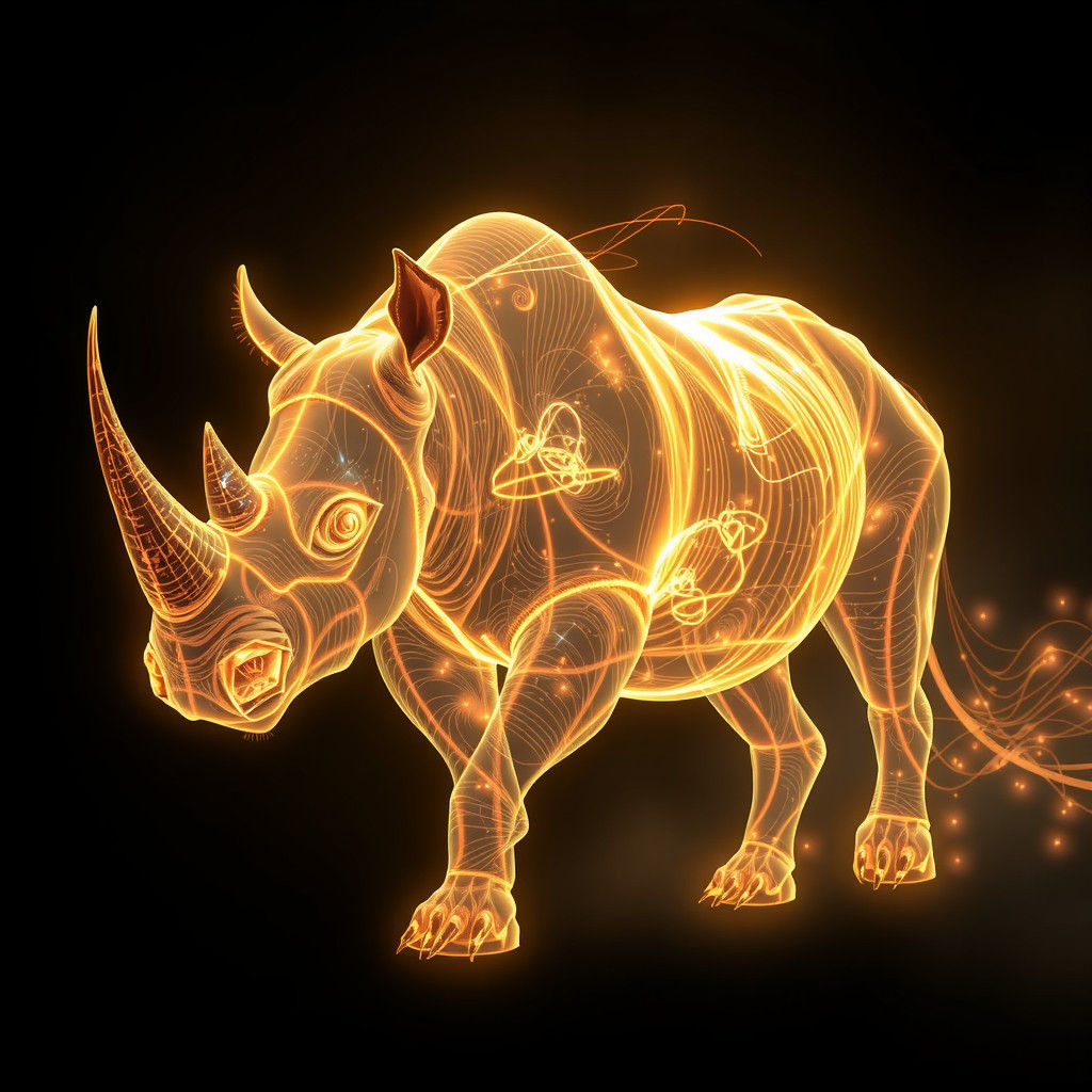 Ethereal Rhino Composed of Luminescent Light